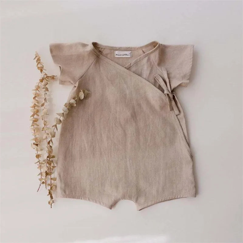 Baby Linen Cotton Romper – Summer Bodysuit for Newborns & Toddlers (0–24 Months) - I YAN