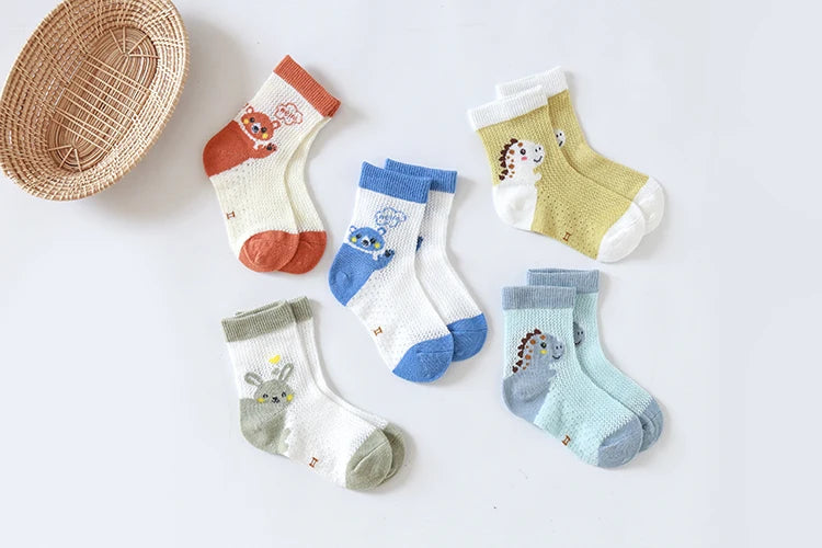 5Pairs/lot Summer Spring Baby Socks Cotton Animal Cartoon Cute Kids Socks Mesh Thin Lovely Colorful Socks