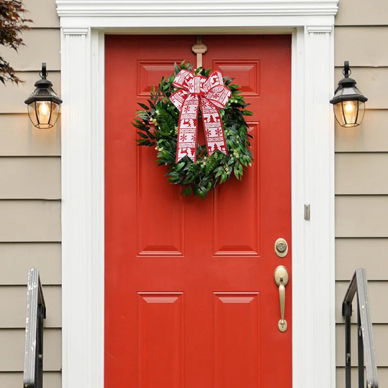 24*19cm 5ears DIY Bow Bowknot Crafts Linen Ribbon Bow Christmas Decoration Christmas Tree Decor Lattice Stripe Bow