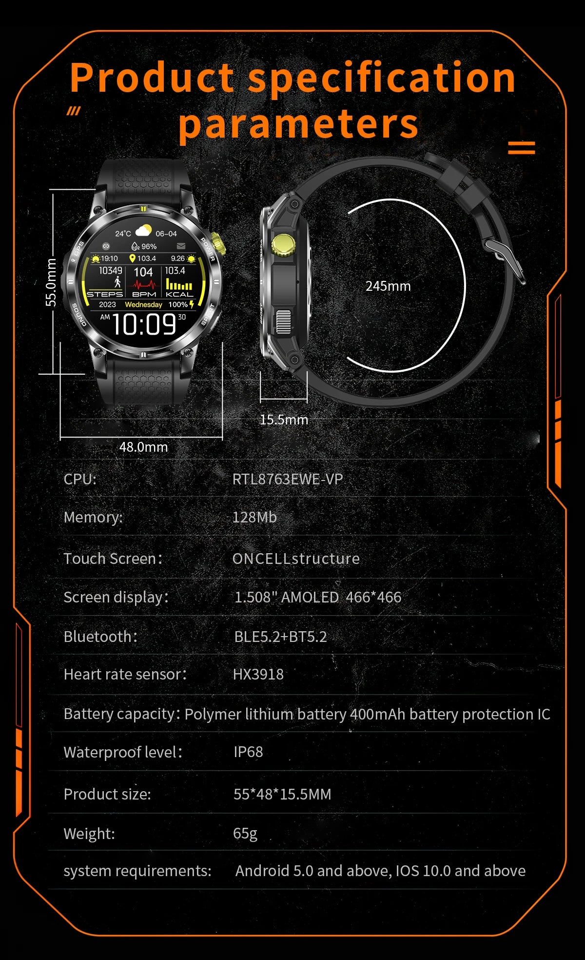 VALDUS Supports Incoming Call Notification IP68 NX18 Pro Smartwatch 1.508 Inch AMOLED Screen Heart Rate Monitoring Smart Watch
