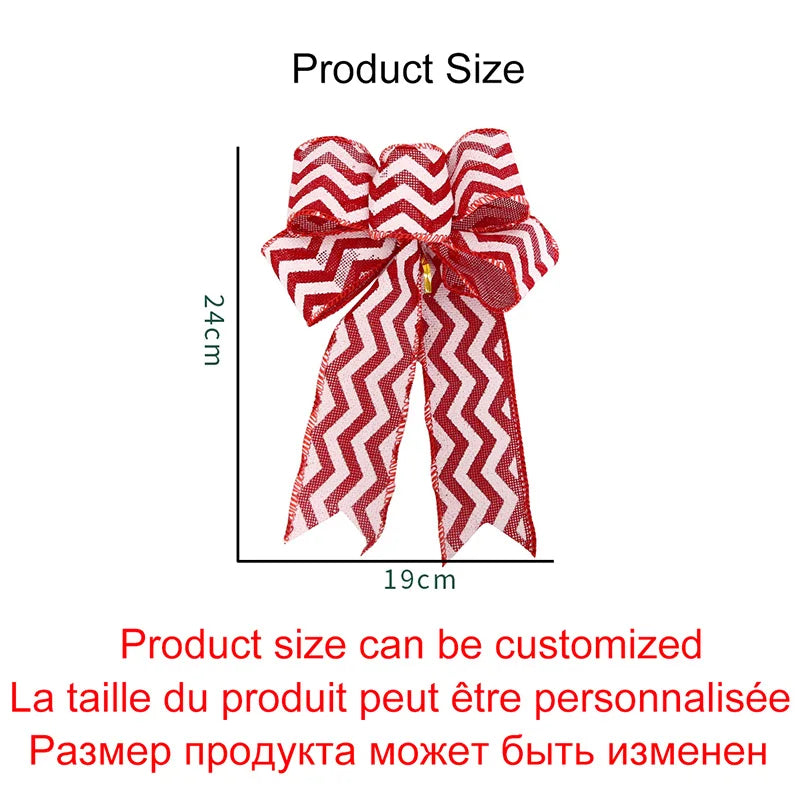 24*19cm 5ears DIY Bow Bowknot Crafts Linen Ribbon Bow Christmas Decoration Christmas Tree Decor Lattice Stripe Bow