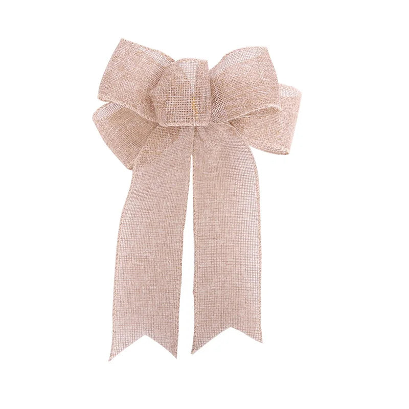 24*19cm 5ears DIY Bow Bowknot Crafts Linen Ribbon Bow Christmas Decoration Christmas Tree Decor Lattice Stripe Bow