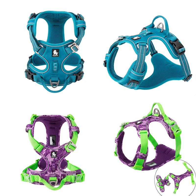 Reflective nylon dog harness by I YAN, adjustable no-pull vest for medium to large dogs, suitable for walking and running.