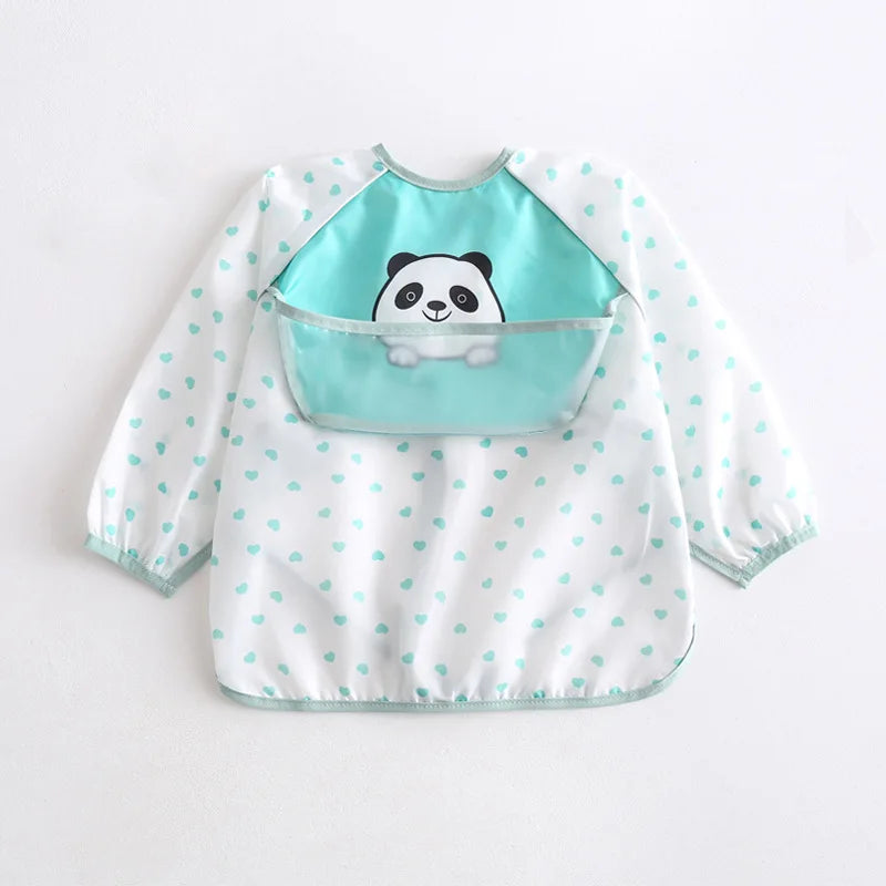 Baby Waterproof Bibs Long Sleeve Pocket Infant Cute Colorful Cartoon Printing Feeding Burp Cloths Baby Eating Accessories