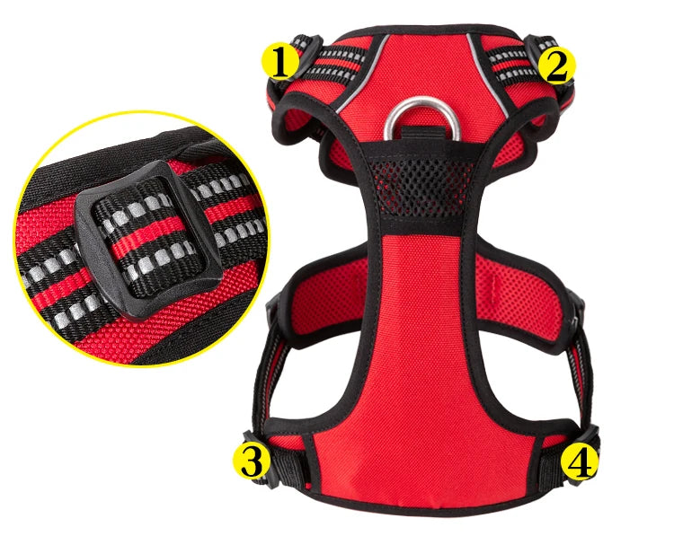 Reflective nylon dog harness by I YAN, adjustable no-pull vest for medium to large dogs, suitable for walking and running.