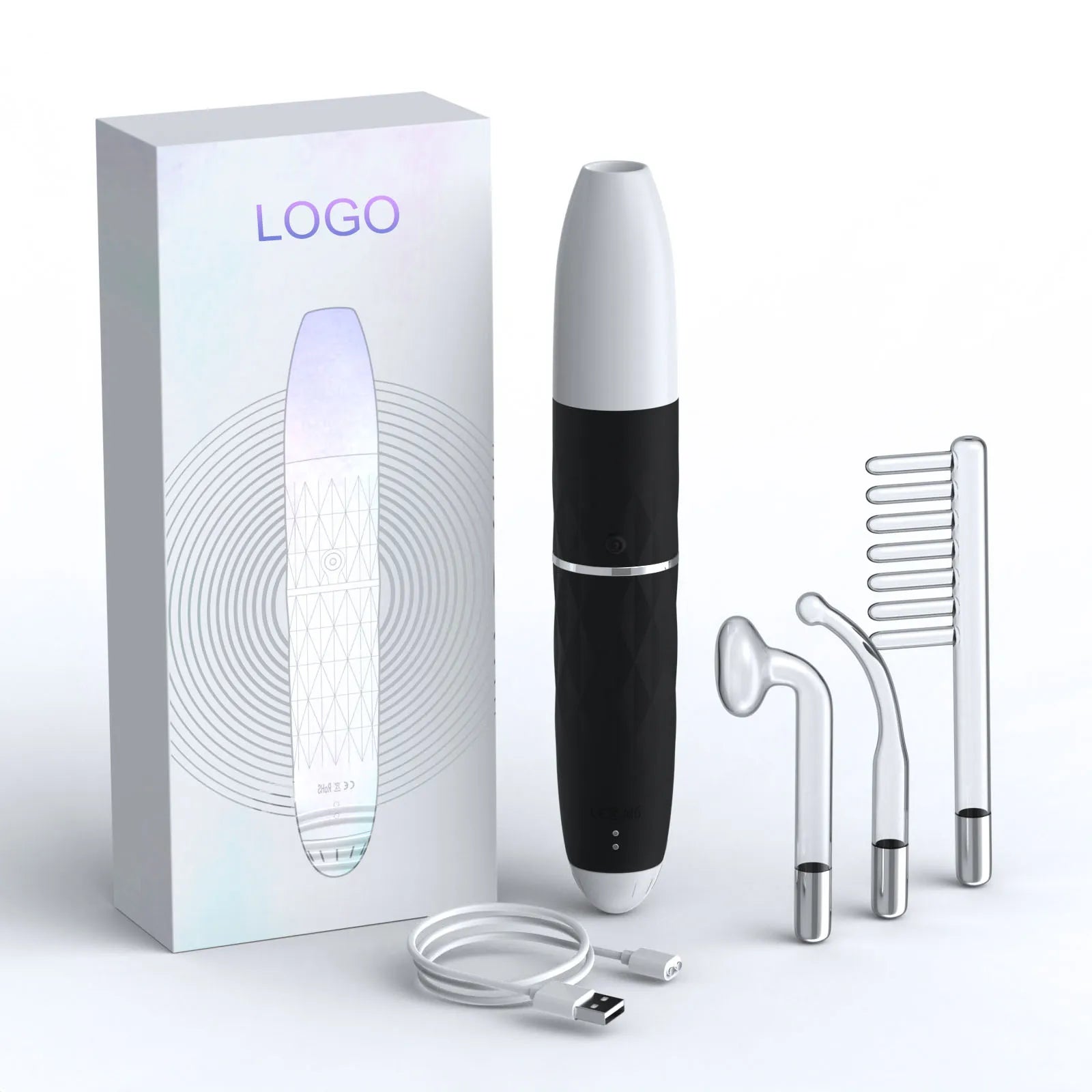 Portable Multifunction USB Facial Machine Home Use High Frequency Neon Argon Electrotherapy Acne Treatment Head Care Wand