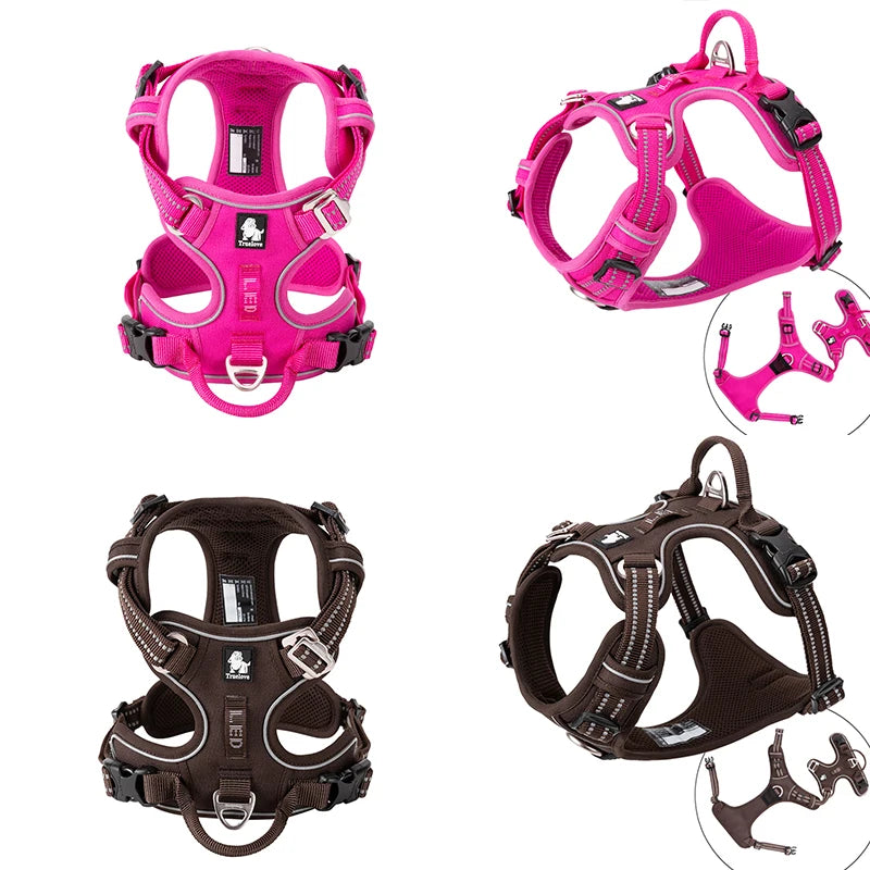 I YAN Truelove reflective nylon dog harness for medium to large dogs, adjustable, no-pull design, ideal for walking and running.