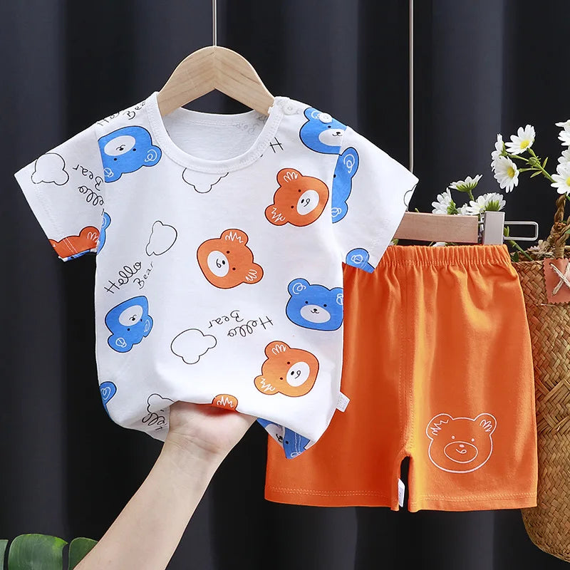 Kids Clothes Set Baby Boy/Girl T-Shirt + Shorts Summer Clothing Cotton Cartoon Casual Boys Tracksuit Children Baby Clothes Set - I YAN