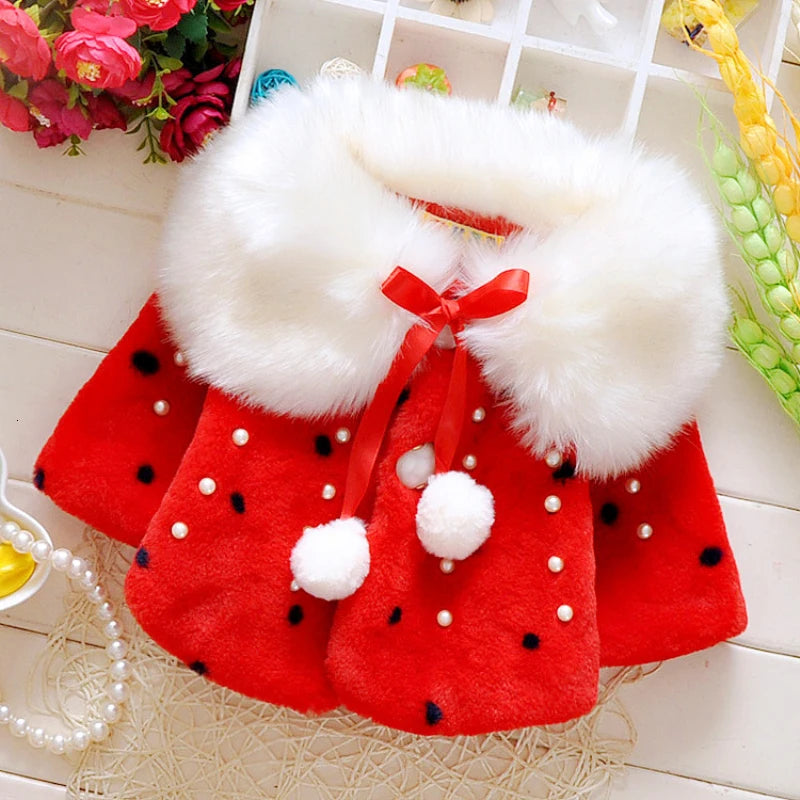 Baby Girl Clothes 0-3y Winter Coat Thick Warm Wool Fur Coat Girl Wool Sweater Coat Pearl Princess Coat Kids Cute Coat Clothes