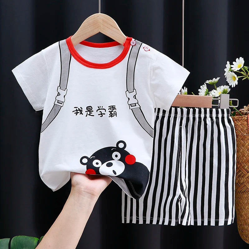 Kids Clothes Set Baby Boy/Girl T-Shirt + Shorts Summer Clothing Cotton Cartoon Casual Boys Tracksuit Children Baby Clothes Set - I YAN