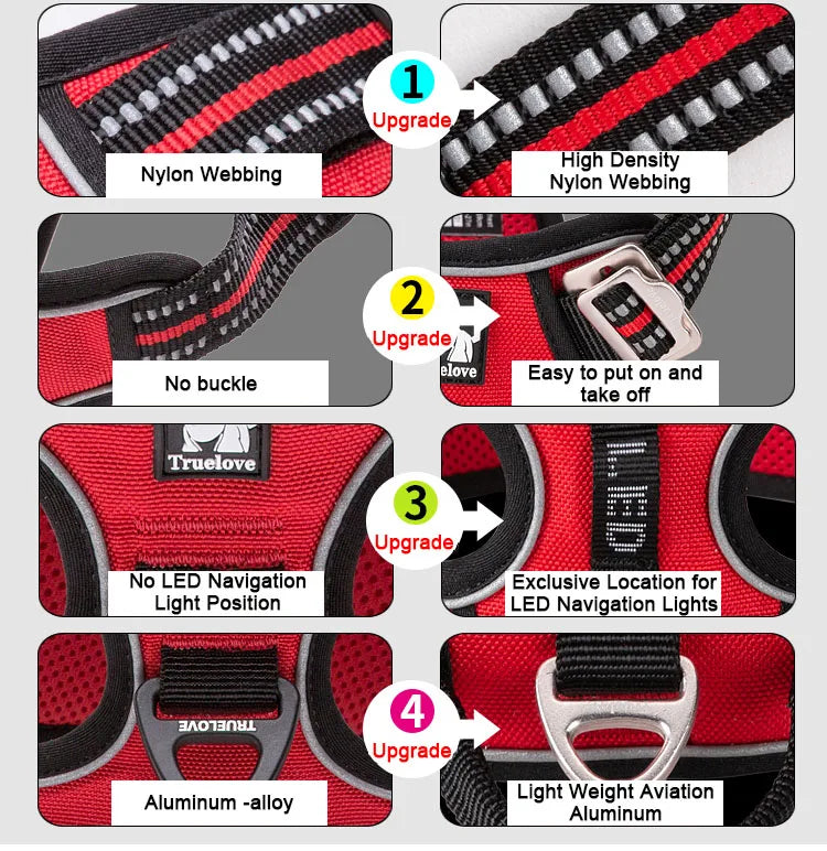 Reflective nylon dog harness by I YAN, adjustable no-pull vest for medium to large dogs, suitable for walking and running.