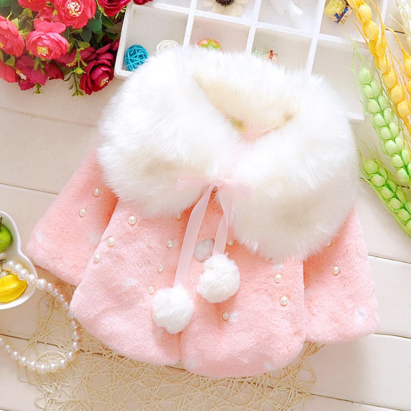 Baby Girl Clothes 0-3y Winter Coat Thick Warm Wool Fur Coat Girl Wool Sweater Coat Pearl Princess Coat Kids Cute Coat Clothes