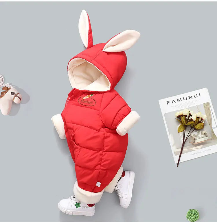 Winter Baby Romper Plus Velvet Warm Baby Girl Snowsuit Cartoon Rabbit Baby Boys Jumpsuit Toddler Girl Overalls