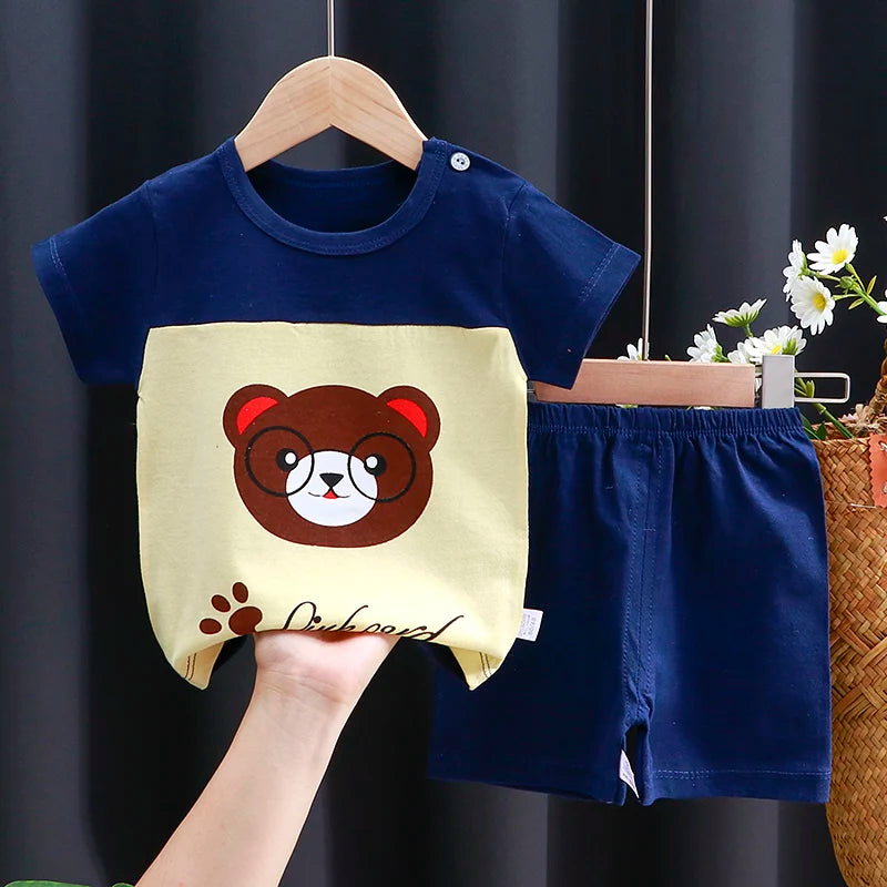 Kids Clothes Set Baby Boy/Girl T-Shirt + Shorts Summer Clothing Cotton Cartoon Casual Boys Tracksuit Children Baby Clothes Set - I YAN