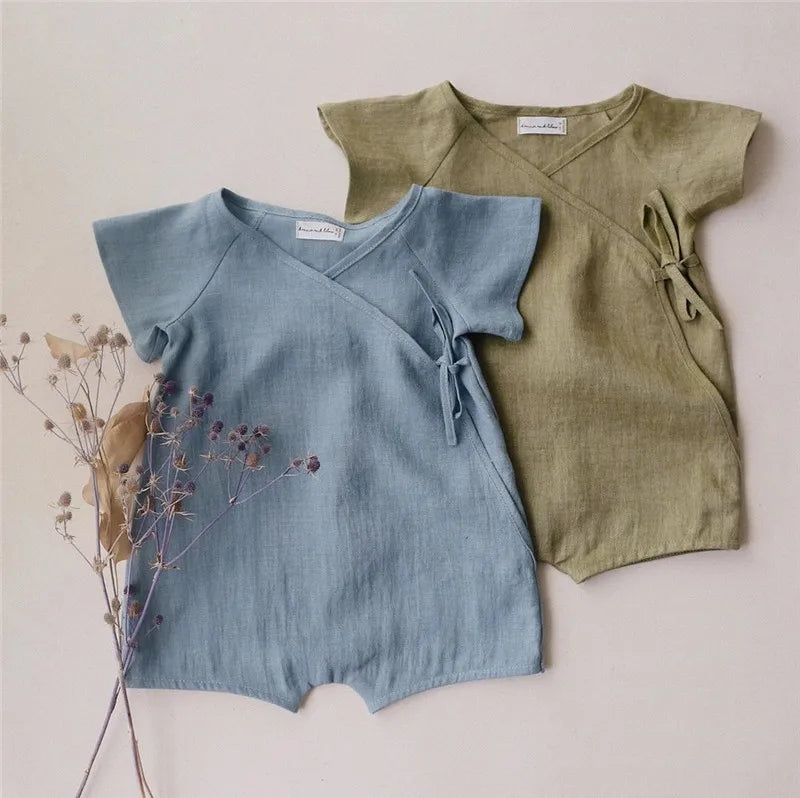 Baby Linen Cotton Romper – Summer Bodysuit for Newborns & Toddlers (0–24 Months) - I YAN