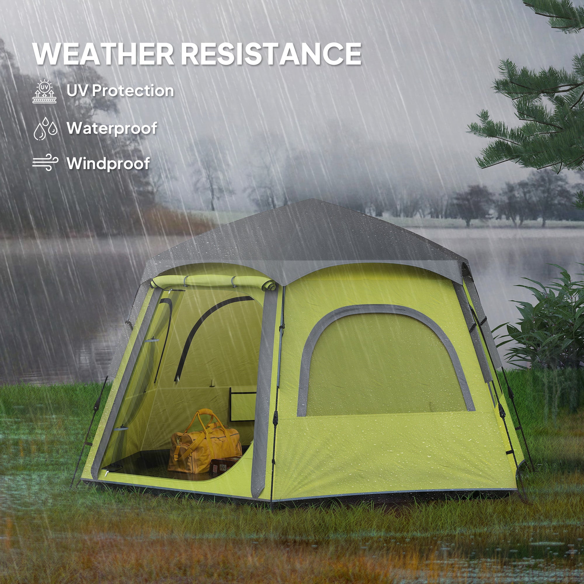 Instant Camping Tent, 2/3/4 Person Easy Setup Dome Family Tent with Vestibule, Rainfly, 4 Mesh Windows & 2 Doors