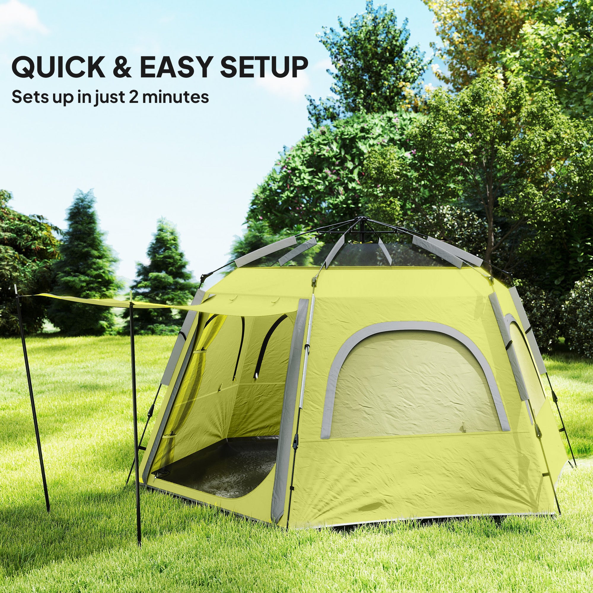 Instant Camping Tent, 2/3/4 Person Easy Setup Dome Family Tent with Vestibule, Rainfly, 4 Mesh Windows & 2 Doors