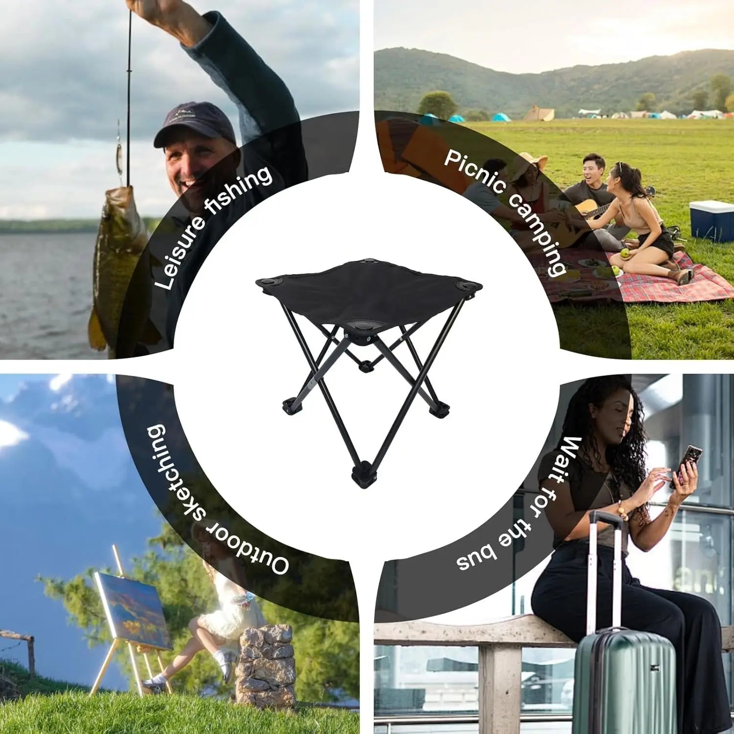Folding Camping Footrest & Stool Portable Outdoor Seat with Side Pockets & Carrying Case for Picnic,Beach,Fishing,Hiking,Travel