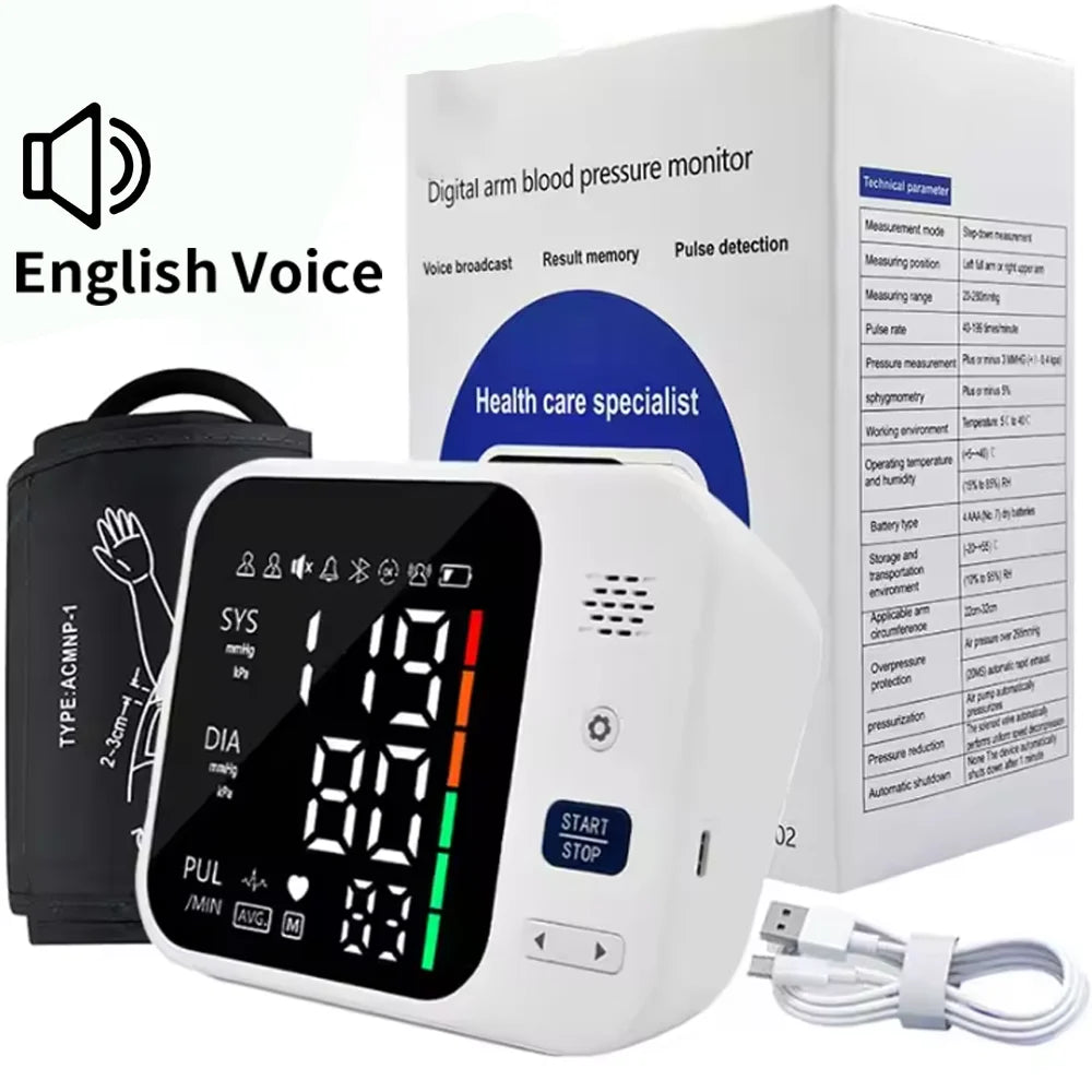 Rechargeable Blood Pressure Monitor Upper Arm BP Measure Device Automatic Tonometer Tensiometer Digital Health Sphygmomanometer