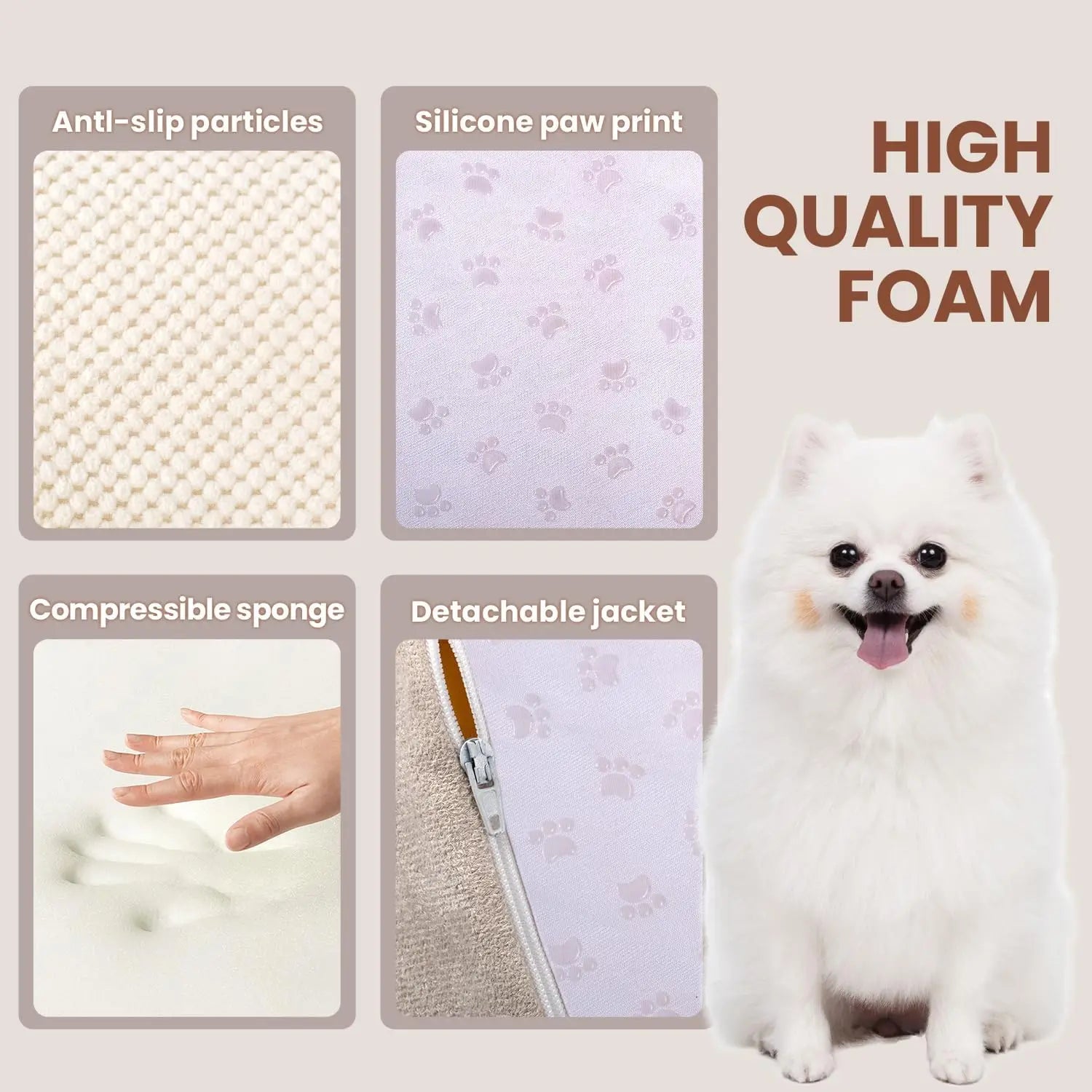 Dog Stairs & Ramp - High-Density Foam Pet Steps, Extra-Wide Non-Slip Orthopedic Dog Ladder with Soft Foam Padding