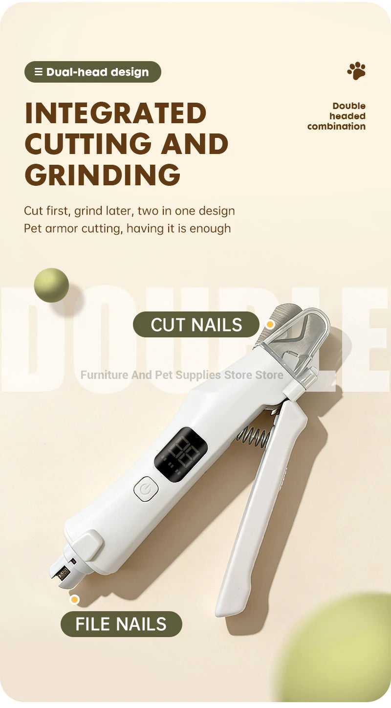I YAN 2-in-1 electric pet nail trimmer with LED lights, suitable for small, medium, and large dogs and cats.