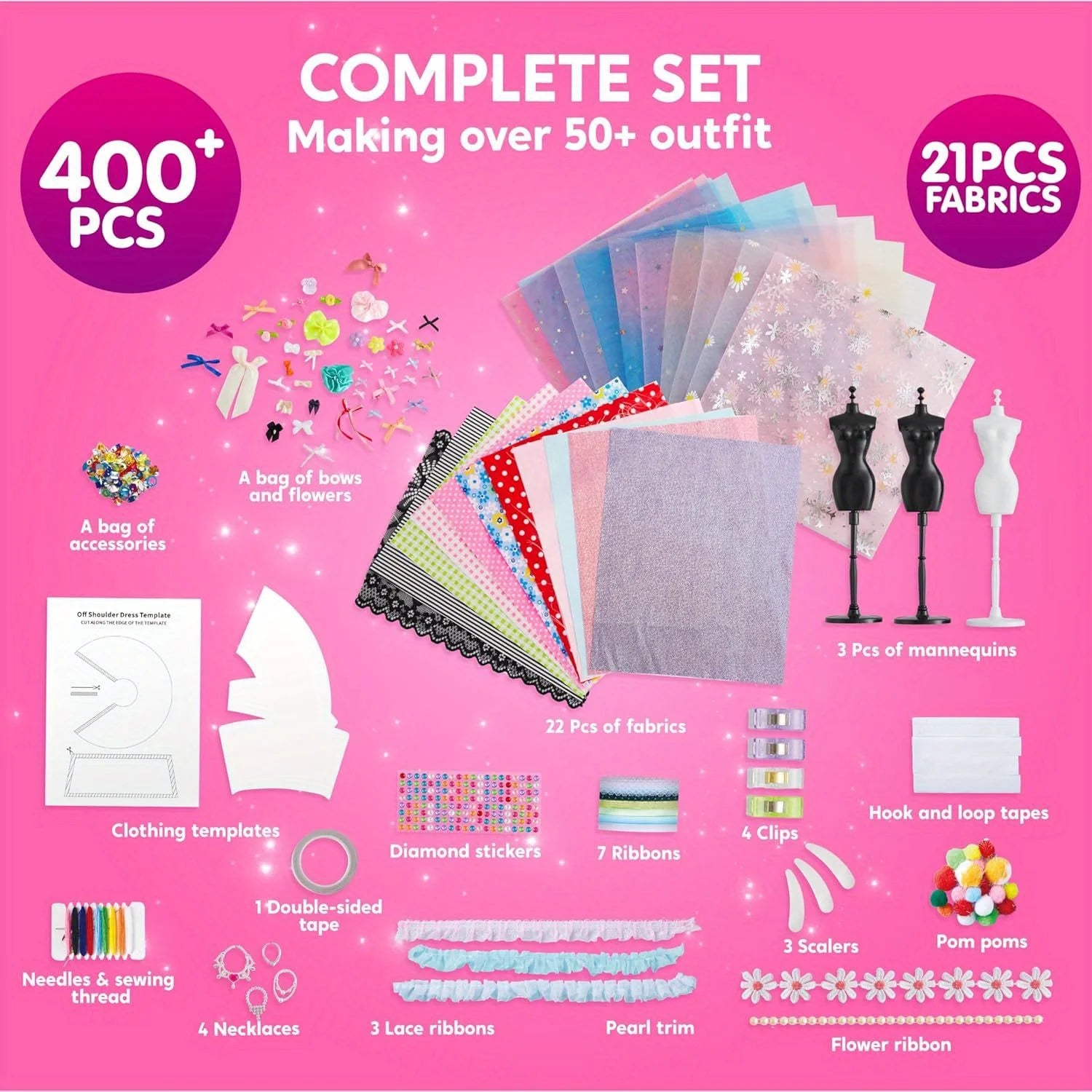 JOYFY I YAN kids craft sewing kit with 400+ fashion design craft supplies and 3 mannequins for girls aged 8-12.