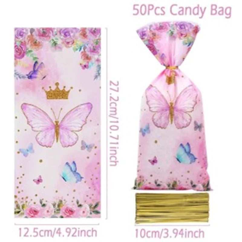 Butterfly Birthday Party Decoration Kids Girls Butterfly Party Disposable Tableware Paper Cup Plate Birthday Baby Shower Party - I YAN