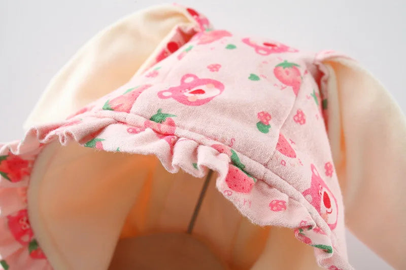 Winter Girls' Cotton Jacket, New Cute Children's Clothing, Solid Color Printed Girls' Cotton Jacket, Rabbit Ear Hooded Bag Gift