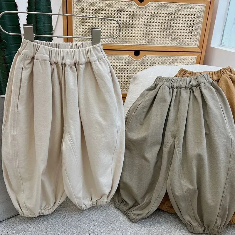 Boys Loose Casual Lantern Pants Spring and Autumn New Baby Harlan Pants Solid Color Boys and Girls Pants