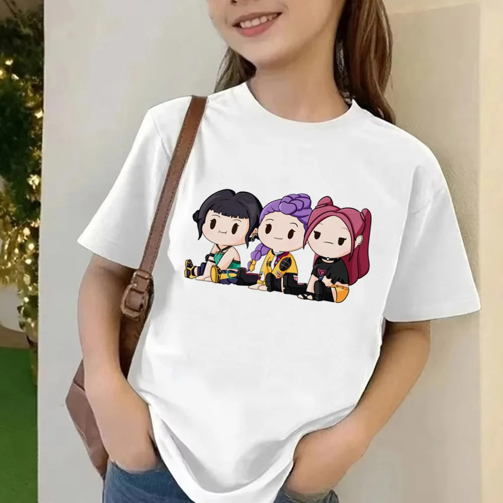 Movie KPop Demon Hunters T-shirt Summer Short Sleeve Tee for Children Casual Loose Girl Boy Graphic Printed Tops
