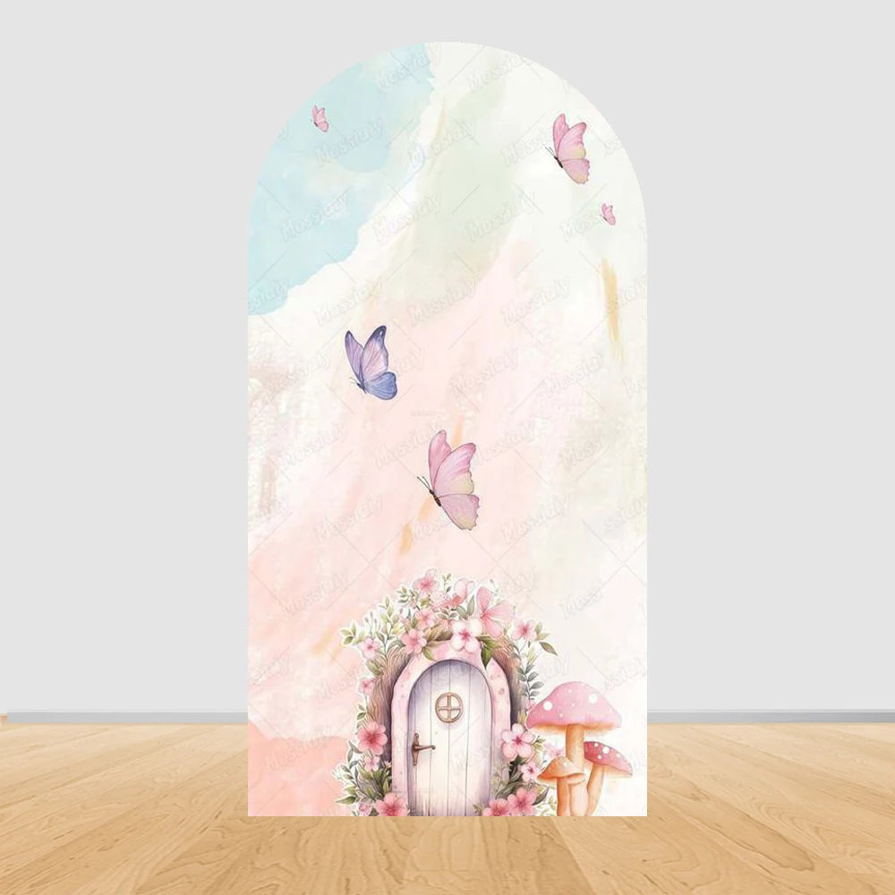 Pink Flower Fairy Butterfly Baby Birthday Arch Background Baby Shower Party Decoration Photography Backdrop Kids Photo Studio