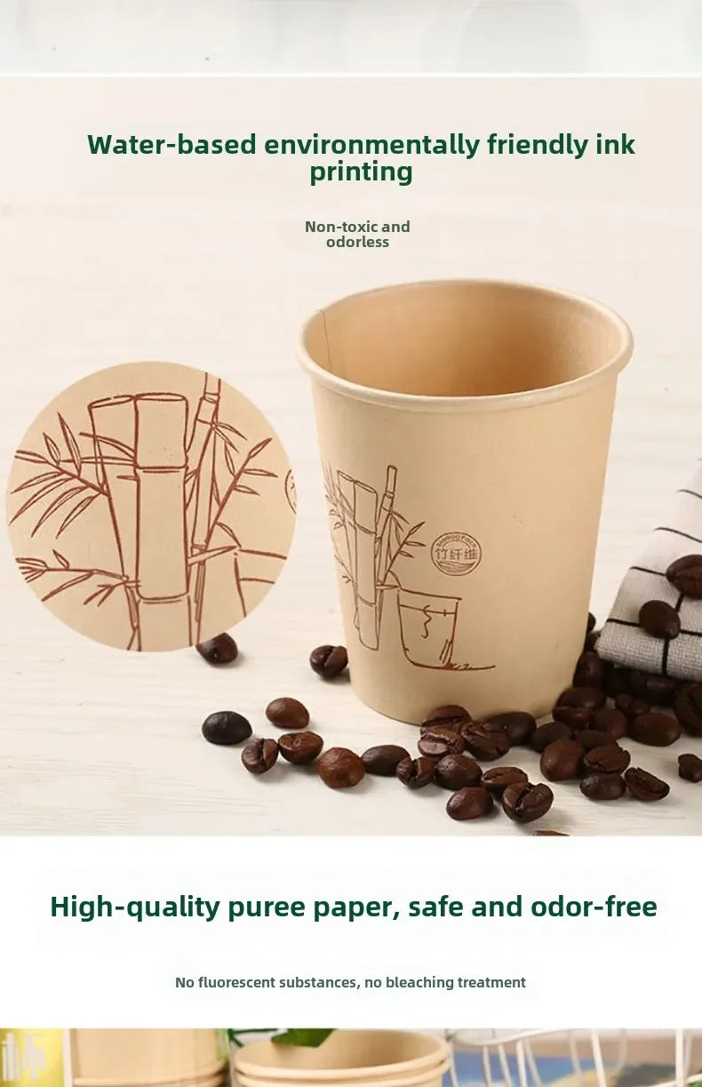 50 Pcs for Office Food Grade Water Cup,Thickened Paper Fiber Paper Cups, Disposable Paper Cups, Natural Bamboo Fiber Cups Hot