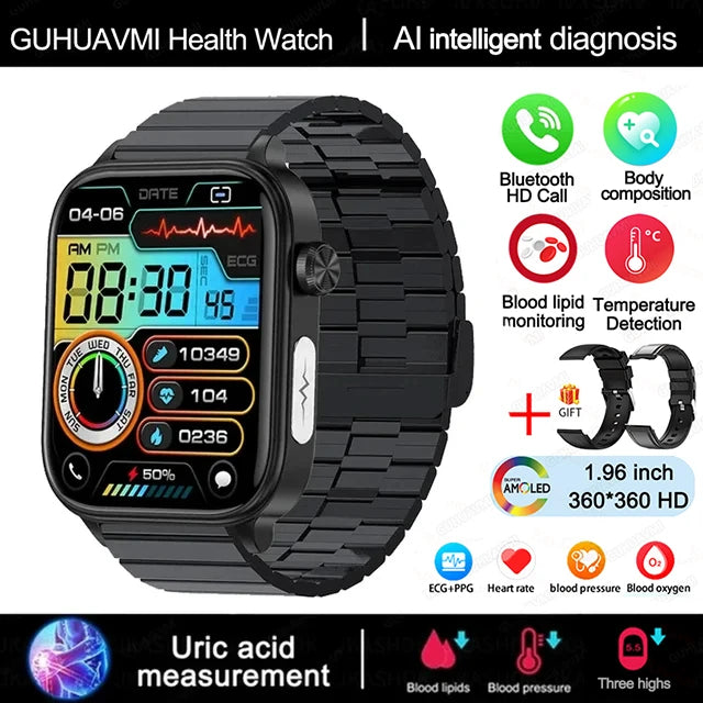 ECG+PPG Monitoring Smart Watch Women Blood pressure Blood Lipid Uric Acid Women Menstrual Health Tracker Smartwatches