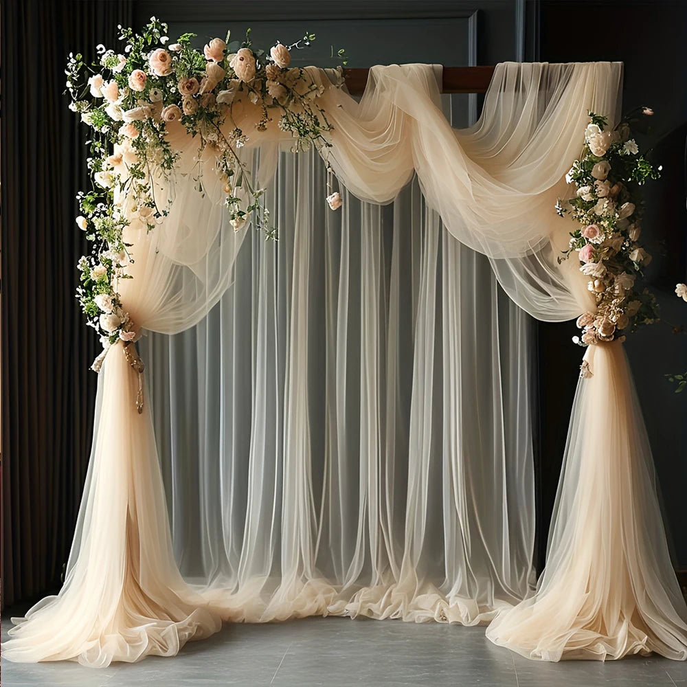 Mesh Gauze Backdrop Curtain Parties Wrinkle Free Photo Curtains Backdrop Drapes Fabric Decoration for Birthday Party Wedding