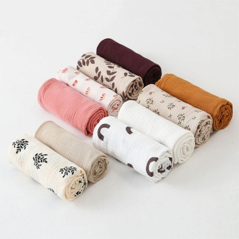 I YAN cotton baby swaddle blanket with floral print, soft muslin fabric, ideal for newborns and stroller covers.