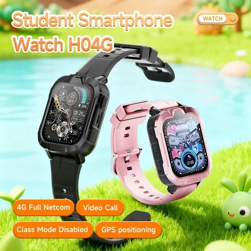 Kids smart watch by I YAN featuring a colorful display, camera, and GPS tracker with SOS and voice monitoring functions.