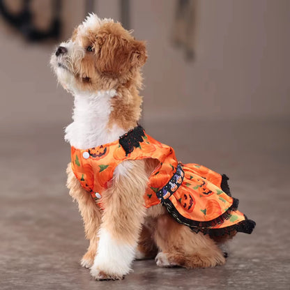 Halloween Pumpkin Skirt Dog Dress – Cute Festive Costume for Small Dogs