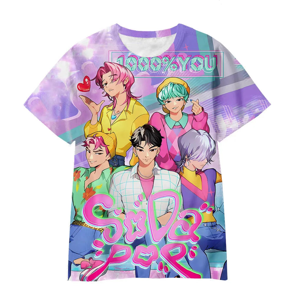 2026 New Girls KPOP Print Short Sleeve T-Shirt Cute Cartoon Graphic Tee Kids Summer 3D Printed Breathable Comfortable Casual Top
