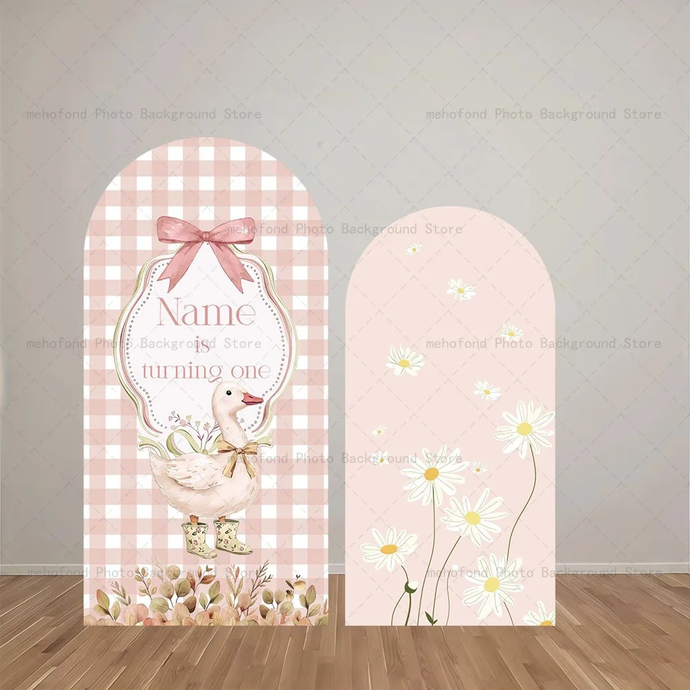 Mehofond Arch Backdrop Customized Name Silly Goose Fresh Daisy Kid Bride Baby Birthday Party Decor Studio Photography Background