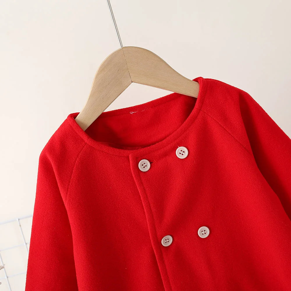 Children's New Girls' Round Neck Raglan Sleeve Woolen Coat Children's Autumn and Winter Westernized Solid Color Woolen Top