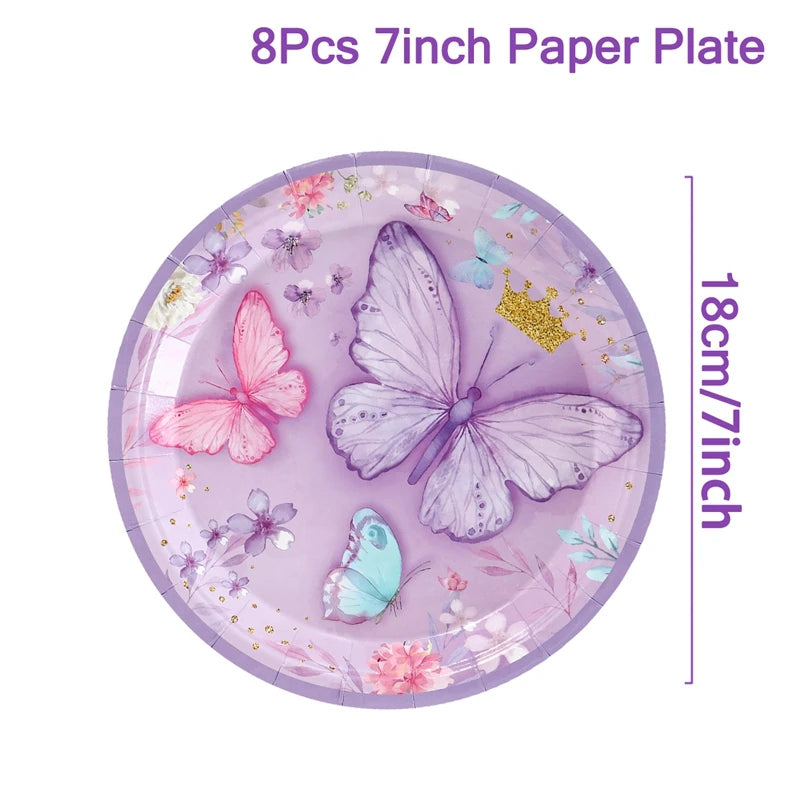 Butterfly Birthday Party Decoration Kids Girls Butterfly Party Disposable Tableware Paper Cup Plate Birthday Baby Shower Party - I YAN