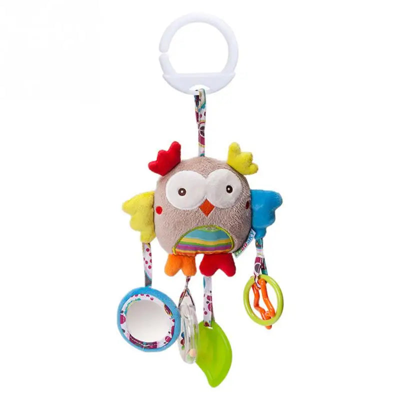 Soft giraffe and zebra plush handbells and rattles for infants, with teethers, baby developmental toys, ideal for newborn gifts.