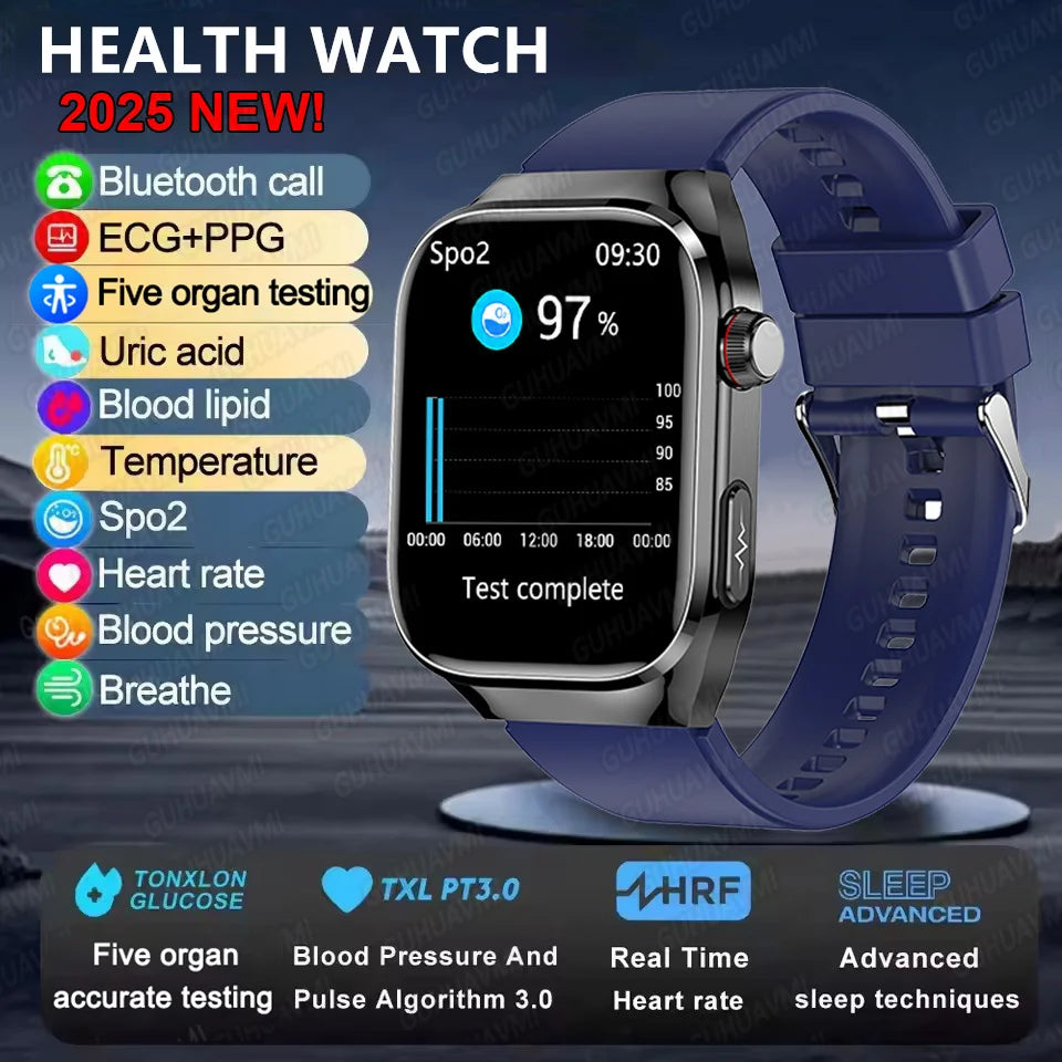 I YAN men's smart watch with Uric Acid and body fat monitoring, Bluetooth call, health tracking, and fitness features.