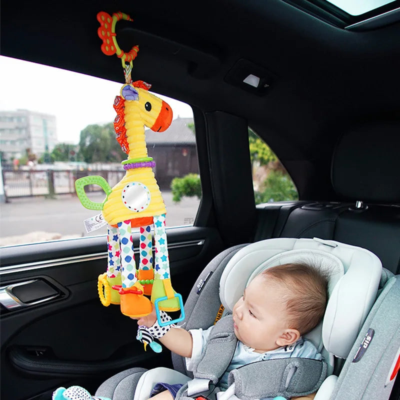 Soft plush giraffe and zebra handbells with rattles and teether, infant baby developmental toys by I YAN for newborns