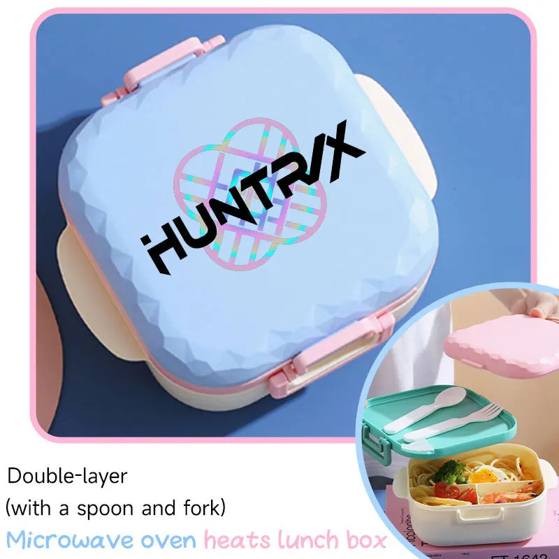 I YAN 800ml BPA-free lunch box with spoon and fork, microwave-safe, portable for students and office workers.