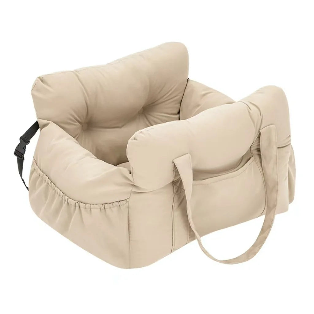 Dog car seat with safety belt by I YAN, non-slip travel carrier designed for small dogs, ensuring secure and comfortable car travel.
