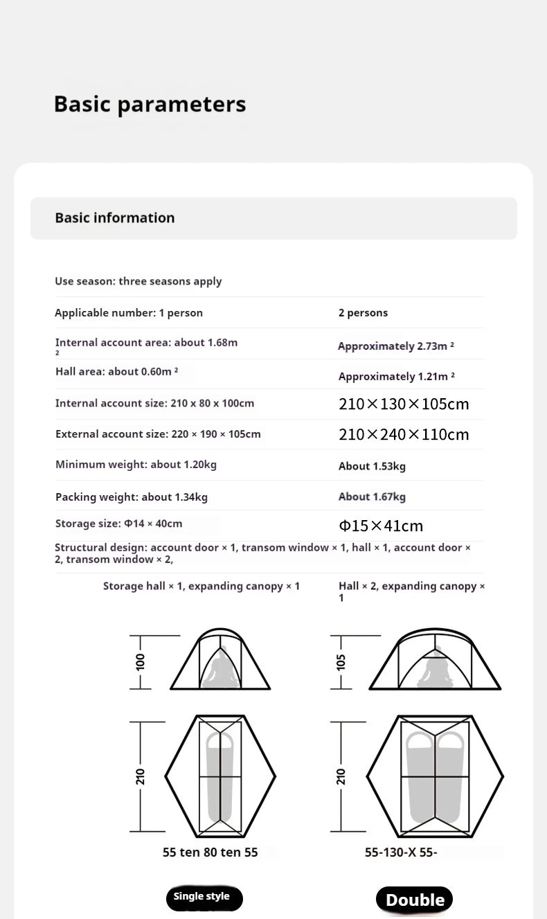 Naturehike 2025 Mongar UL Camping Tent 1-2 People 15D Nylon 3 Season Tent Waterproof Ultralight Portable Outdoor Tent With Mat