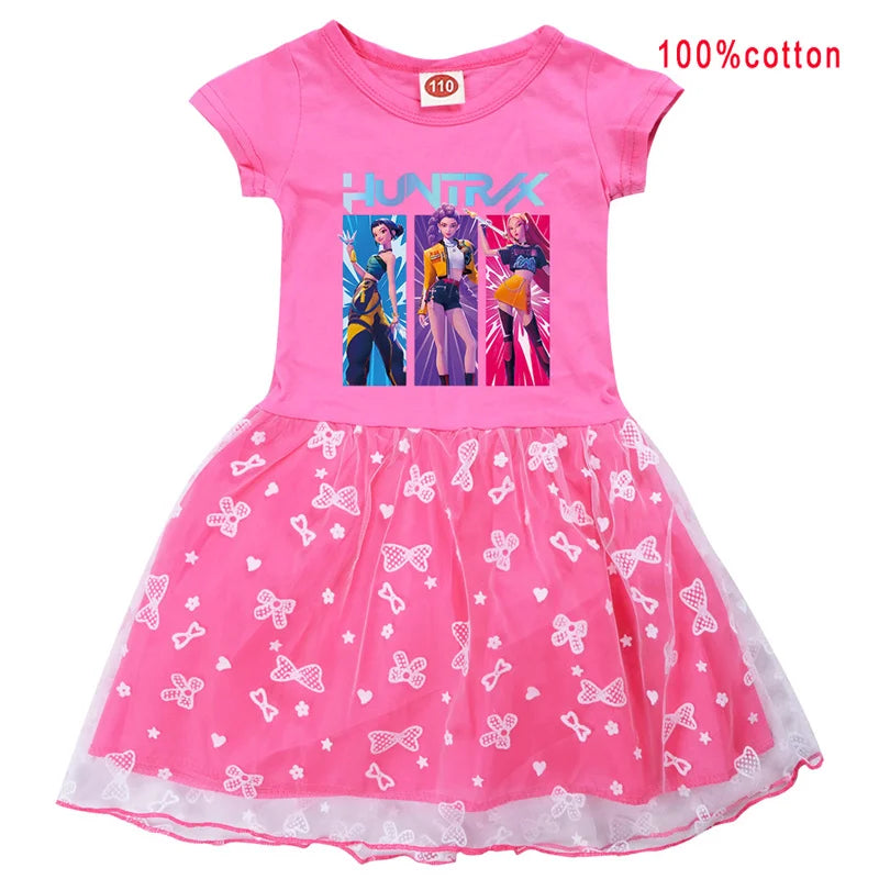 KPop Demon Hunters Rumi Dress Kids Summer Dress Baby Girl's Casual Dresses & Bag 2pcs Sets Lovely Wedding Party Princess Vestido