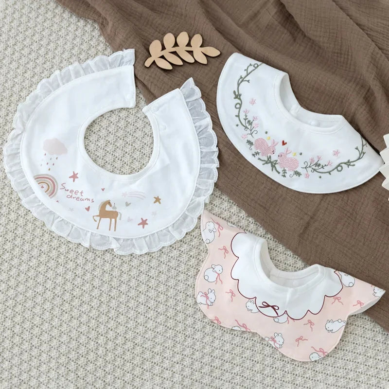 3-Pack Cotton Gauze Baby Bibs | Soft Petal Print Drool Bibs for Newborns - I YAN