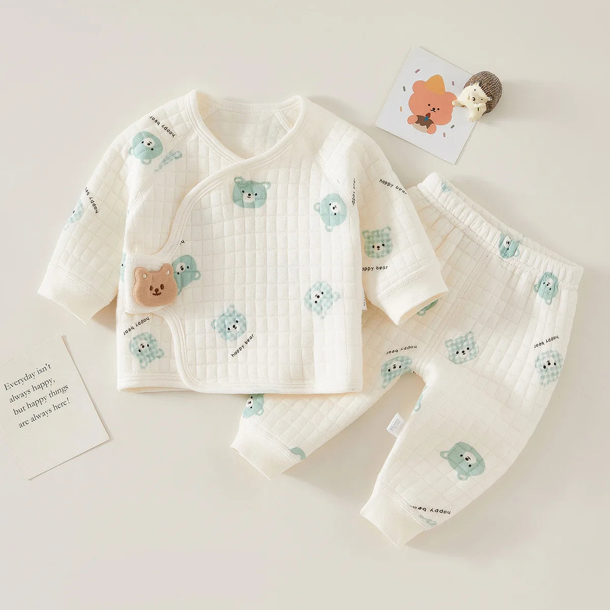 Baby Bear Print Pajama Set 2-Piece – Soft Cotton Sleepwear for Newborn to 6M - I YAN